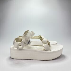 Teva Flatform Bright White Platform Comfort Strap Open Toe Sandals Women Size 7